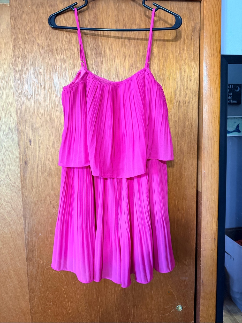 Hot Pink Pleated Spaghetti-Strap Mini Dress